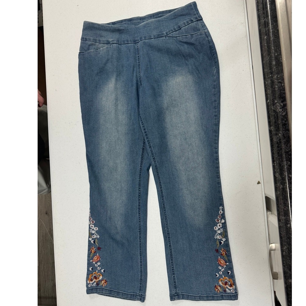 Westbound Petites Blue Embroidered Floral Pull On Denim Jeans‎ 14P R Regular